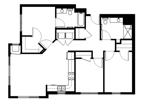 Floor plan for 3 beds, 2 baths, 1245 sqft